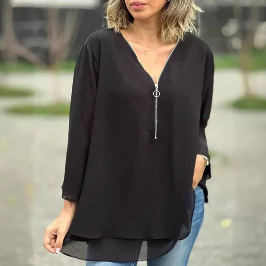 Julia | Blusa de chiffon con cremallera – elegancia sin esfuerzo
