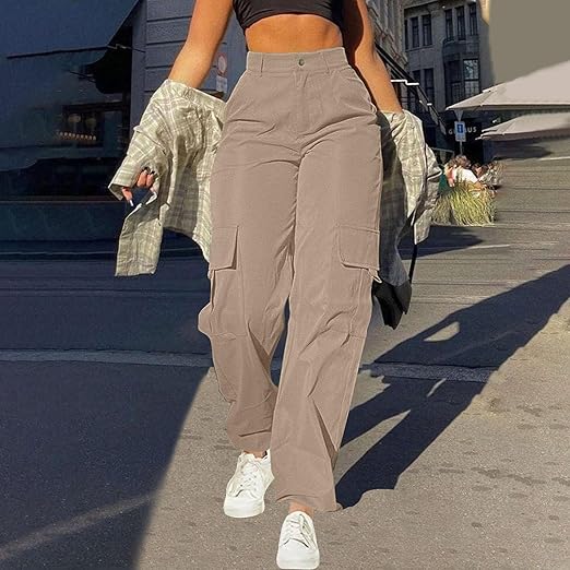 Ona·Pantalones cargo de algodón de tiro alto para mujer