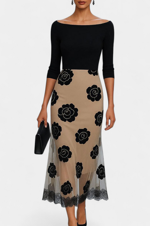 Elena · Vestido Midi Elegante Bicolor para Mujer