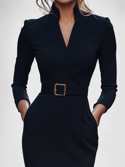 Carmen · Vestido Midi Negro con Cinturón